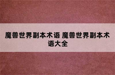 魔兽世界副本术语 魔兽世界副本术语大全